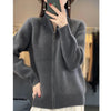 Wool Zipper Cardigan Padded Shoulder Stand Collar Women