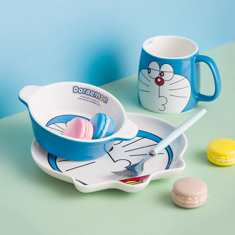 Doraemon-Tasse mit Deckel, Maschinenkatze, blau, niedliche Keramiktasse