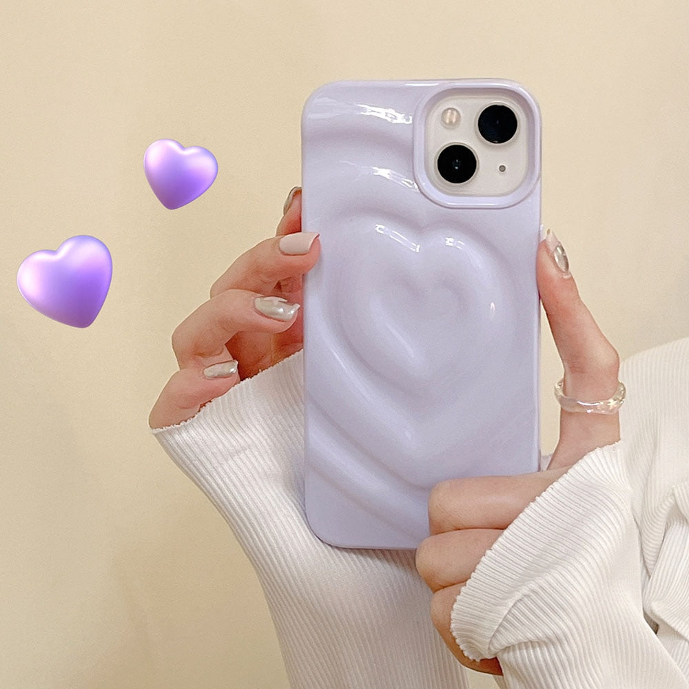 Luxury Electroplate Silver Heart Water Ripple Phone Case for iPhone Soft Silicone