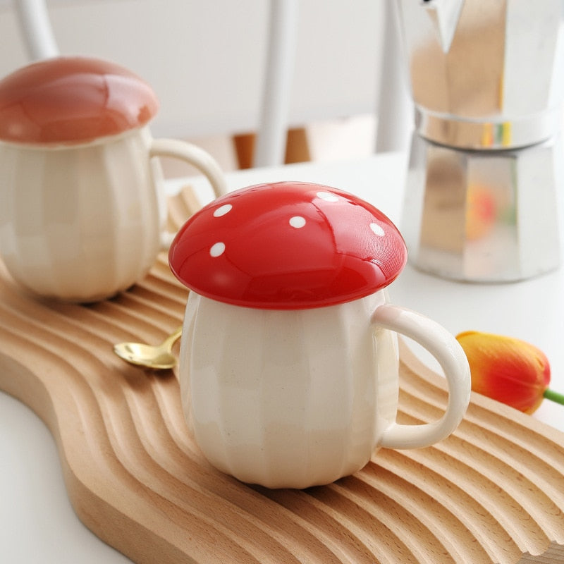 Mushroom Mug Ceramic Milk Coffee Cup with Lid Ideal