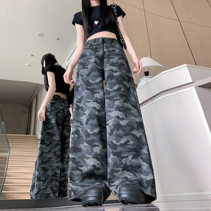 Y2K Grunge Camouflage Jeans Women Streetwear