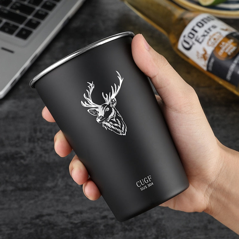 Poker Elk Black Stainless Steel Single Layer Cold Drink Cup Portable Mug