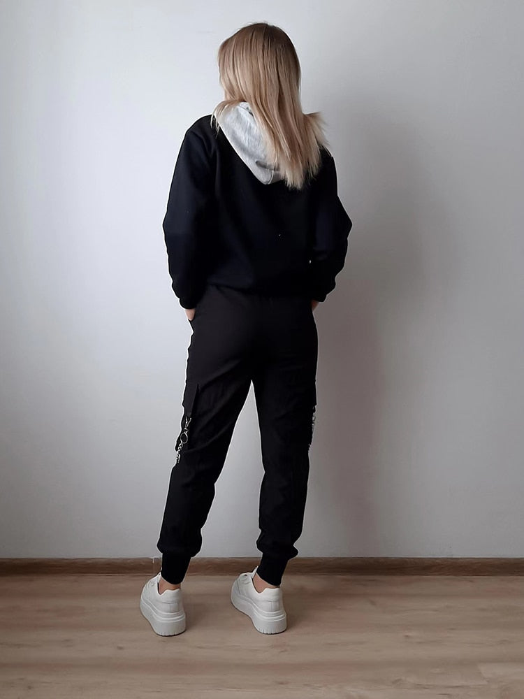 Two-Piece Hooded Set Cargo Pants Women Autumn Harajuku