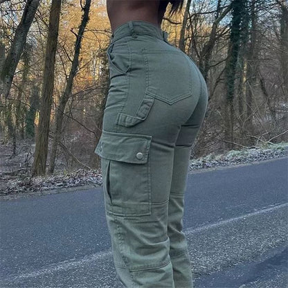 High Waist Slim Cargo Pants Chic Vintage Streetwear