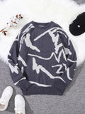 Men Graffiti Pattern Knitted Pullover Sweater