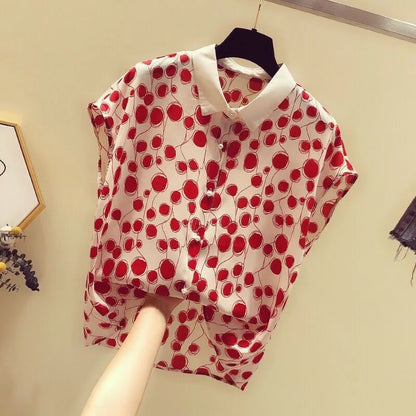Casual Polka Dot Top Women Short Batwing Sleeve Tee