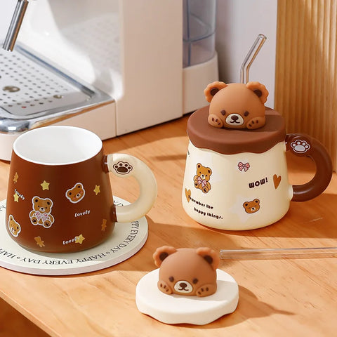 Creative Cute Lovely Bear Ceramic Mug with Lid