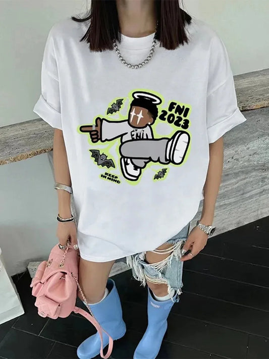 Women's Y2K Hip Hop Cartoon Print Oversized T-Shirt