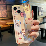 Cat Cartoon Original Rhinestone wristband phone case for iPhone Back Cover