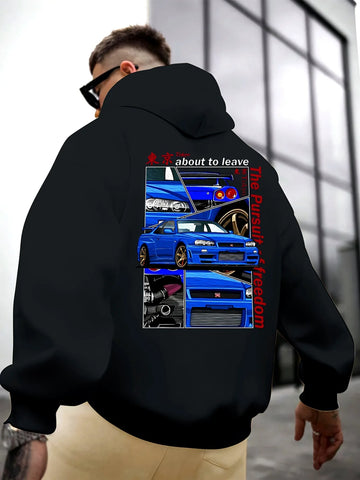 2024 Fleece Car Print Pullover Hoodie