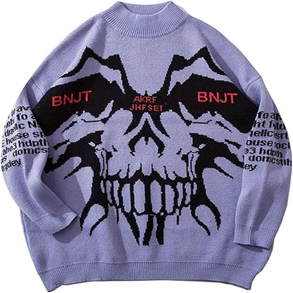 American Cartoon Skull Print Retro Harajuku Y2K Loose Knit Sweater