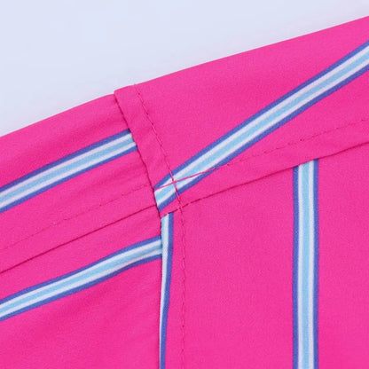 Women's Striped Print Blouse Loose Lapel Long Sleeve Single Breasted