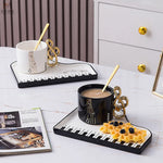 Black & White Piano Ceramic Mug Set: Heat-resistant with Saucer and Spoon