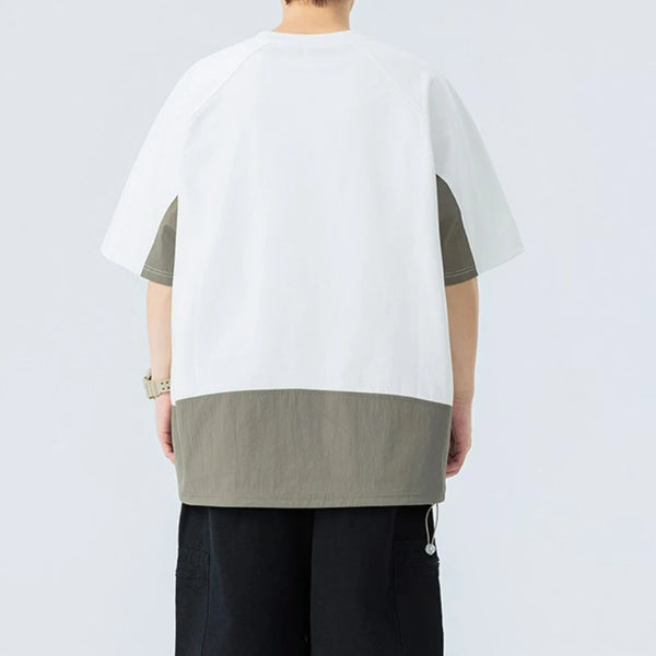 Mens Color Block Splice Tee Oversized Short Sleeve Summer Streetwear