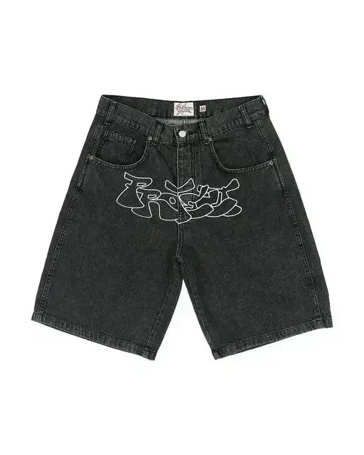 American Hip-Hop Retro Embroidery Denim Shorts Men Y2K Gothic