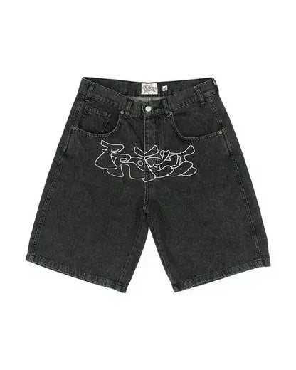 American Hip-Hop Retro Embroidery Denim Shorts Men Y2K Gothic