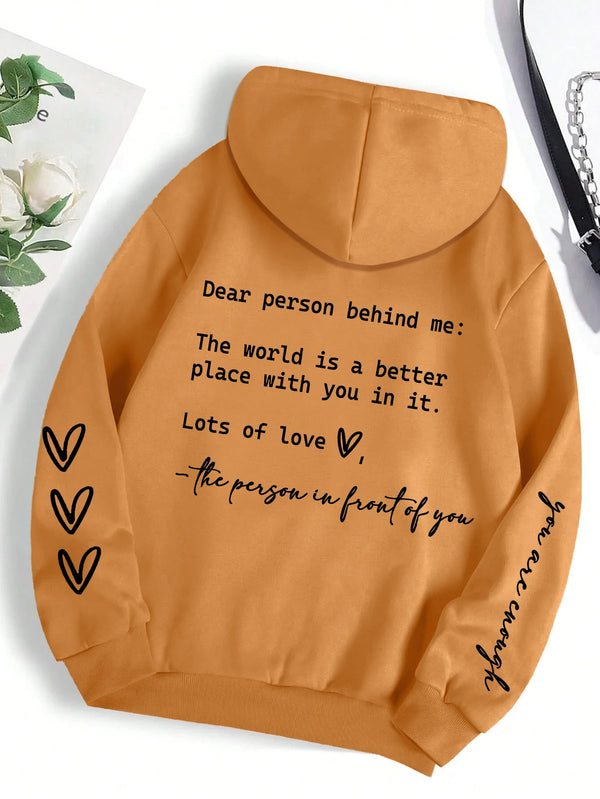 Dear Person Behind Me Hoodie Women Fleece Graphic Print Casual Top