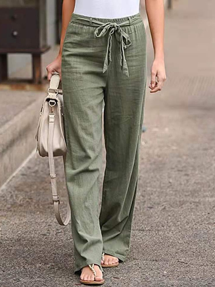 Wide-Leg Pants Elastic Waist Minimalist Style