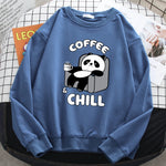 Coffee And Chill Kawaii Panda Print Hoodie Soft Fleece Pullover Loose Warm