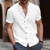 Men’s Stand Collar Henley V-Neck Shirt – Casual Summer Hawaiian Top 2025 in Solid White/Black