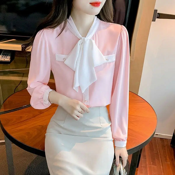 Korean Pullover Top Women Long Sleeve Loose Elegant Casual Blouse