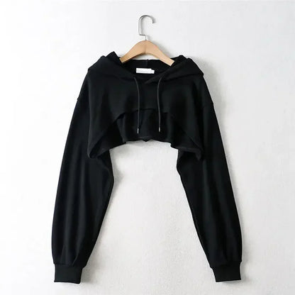 Female Hoodie Personality Irregular Crop Ultra Short Style Long Sleeve