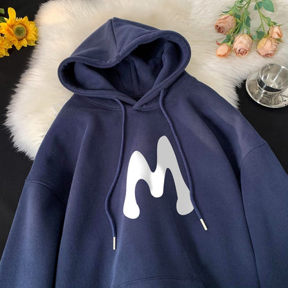 Hoodie Man Casual Cotton Loose Pullover Tops Letter Print Hooded Streetwear