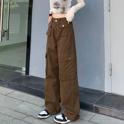 Cargo Pant Y2K Women Pockets Vintage Mid Waist Drawstring