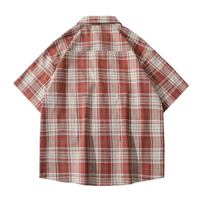 Plaid Button Shirt Men Loose Fit Summer Cardigan