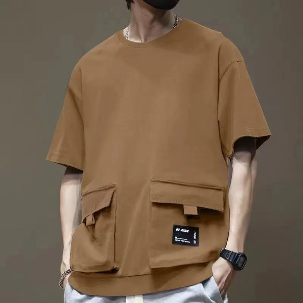 Mens Cargo Pocket Tee Oversized Dropped Shoulder Cotton T Shirt