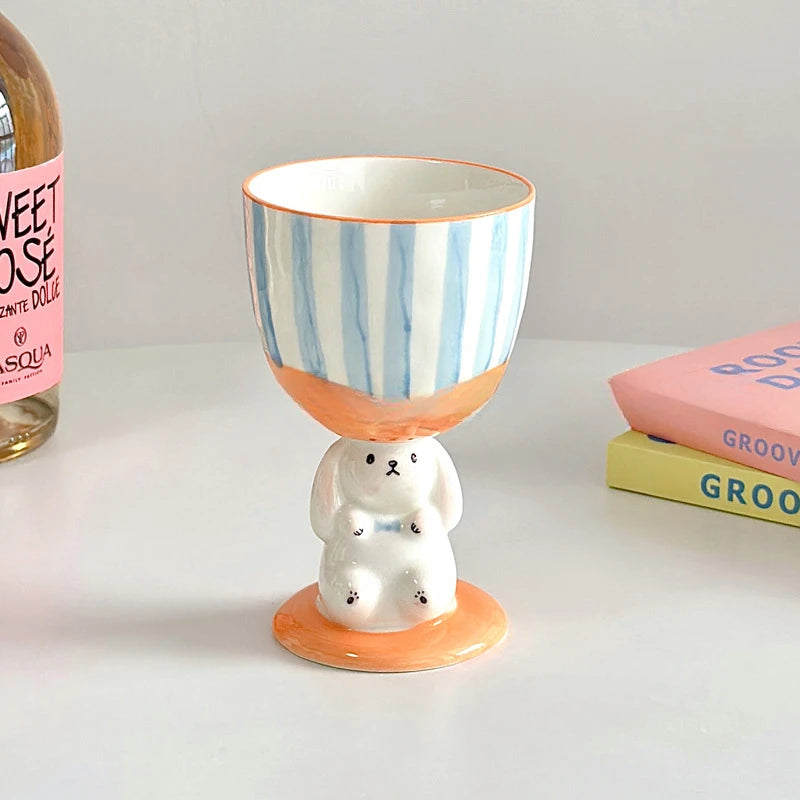 Rabbit Goblet Cute Handdrawn 3D Hand Pinched Mug Irregular Large Capacity Coffee Cup