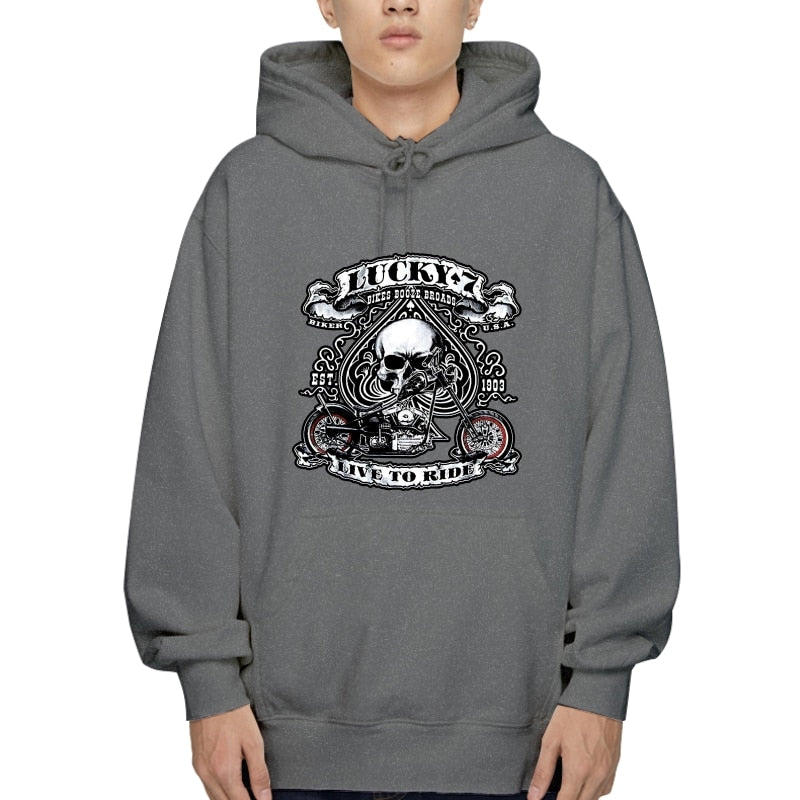 Bobber Motorcycle Lucky 7 Skull Hoodies Neuester neuer Stil für den Herbst