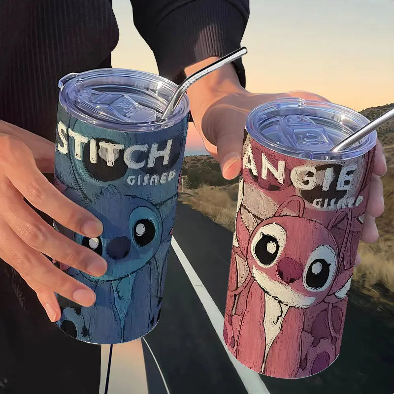 Disney Cartoon Anime Stitch 420ml Water Cup Angel Vacuum Cup