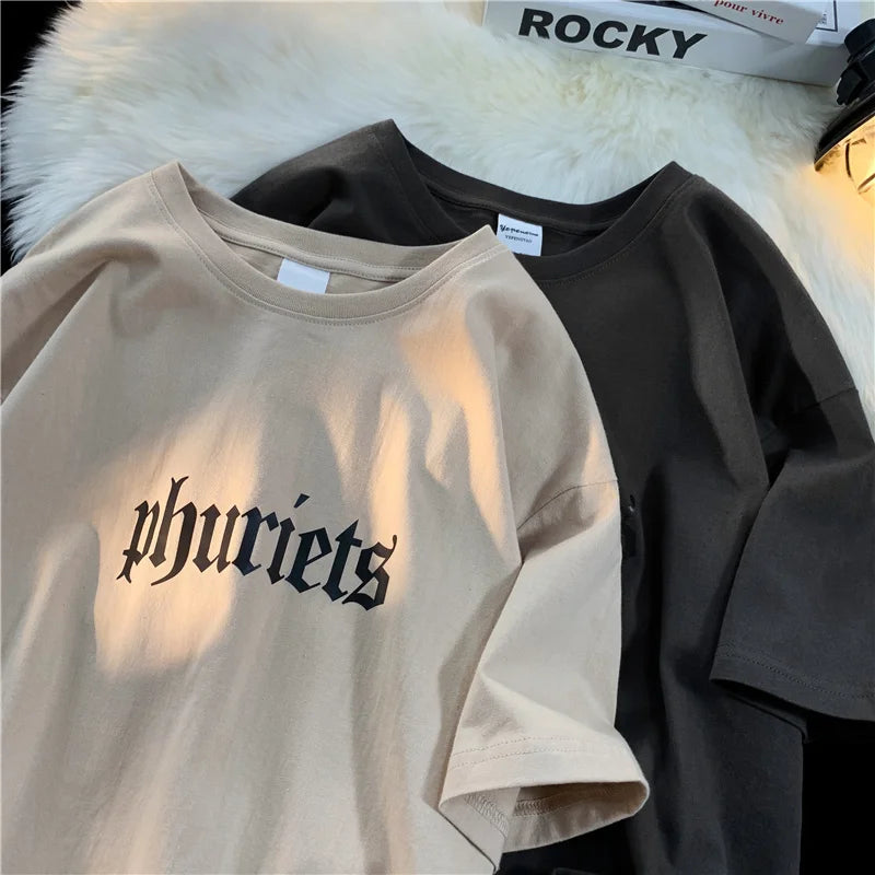 Men's Fashion Oversized White Letter Tee Casual Streetwear