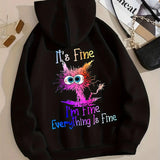 Trendy Fleece Hoodie Letter Print Street Fashion Loose Fit