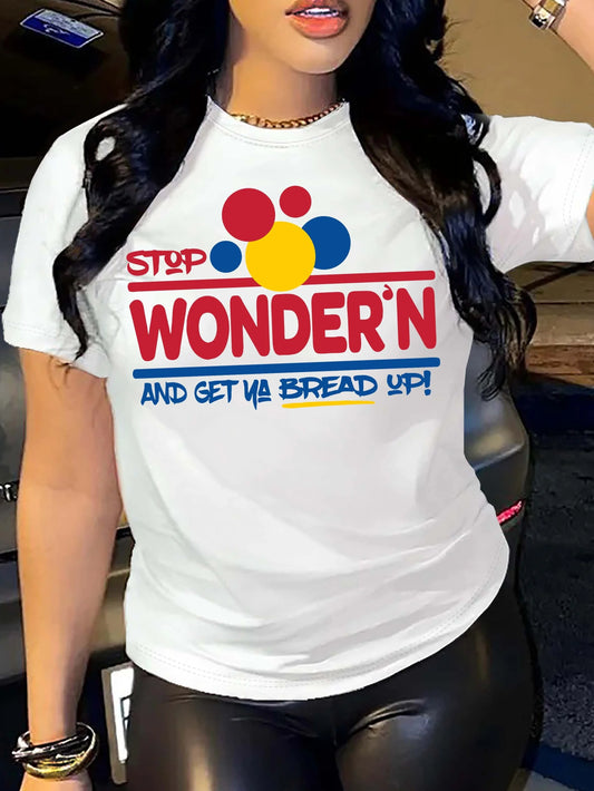 Wonder’n Letter Print Women’s T-Shirt Casual Summer
