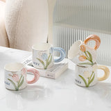 Handbemalte Perlenglasur-Tasse mit Blumenmuster aus Keramik, hochwertiges Kaffeetassen-Set