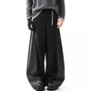 Mens Wool Pants Contrast Patchwork Wide Leg Straight Fit Trousers