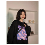 Women Clothing Vintage Rabbit Letter Printing Long Sleeves Casual Oversize