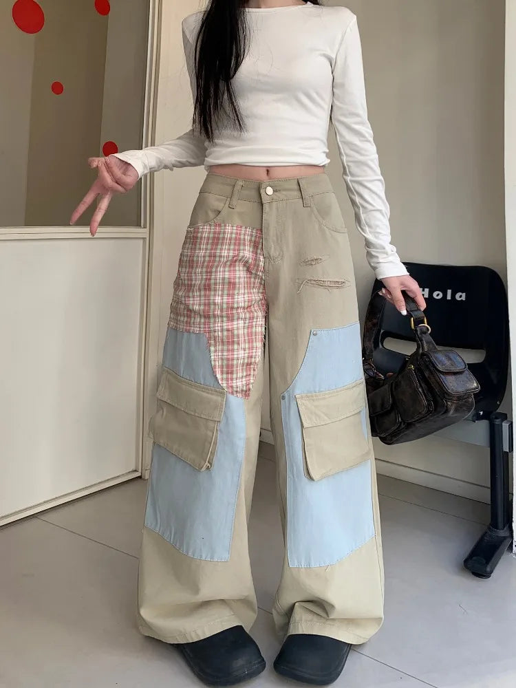 High Waist Patchwork Ripped Jeans for Women