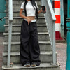 Contrast Lace Stitching Wide Leg Pants Streetwear y2k Low Rise Loose Black Trousers