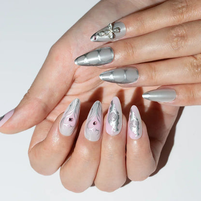 Cat's Eye Love nails Hand drawn nails Gel Faux Acrylic