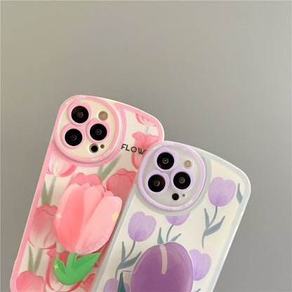 Flower Bracket Ring Holder Stand Soft Phone Case for iphone