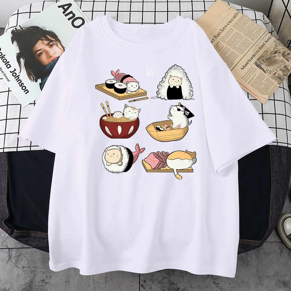 Essen süße Katze Sushi Cartoon Stil Herren Harajuku Casual