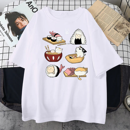 Essen süße Katze Sushi Cartoon Stil Herren Harajuku Casual