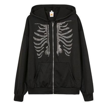 Jacken Damen Y2K Zip Up Skeleton Hoodie Streetwear