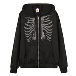 Jackets Women Y2K Zip Up Skeleton Hoodie Streetwear