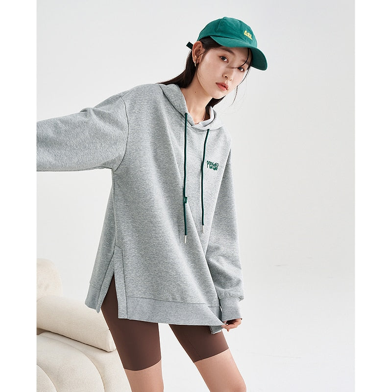 Women Hoodies Streetwear Loose Letter Print Split Hem Casual Chic Pullover