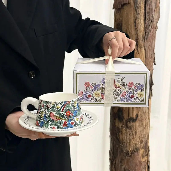 3 Piece Ceramic Coffee Cup Saucer Set Elegant Minimalist Gift Tea