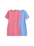 O-neck Short Sleeve A-line Dresses Knitted Pocket Breasted